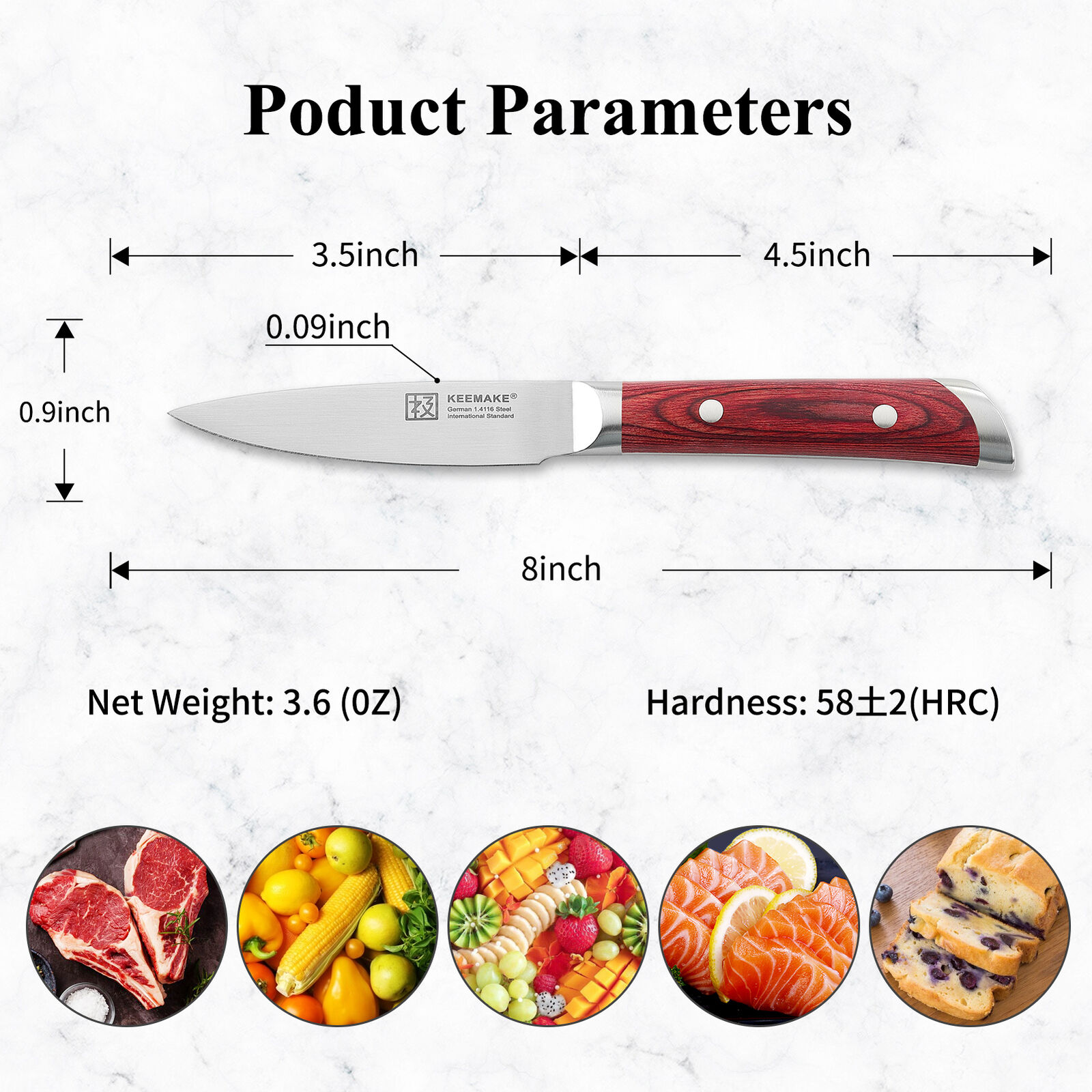 3.5 inch Paring Knife Peeling Knife Stainless Steel Utility Razor sharp Cutter - Fresh Stock Dated December 2025