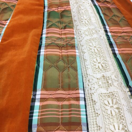 Vintage Chessa Davis 70s Orange Velvet Quilted Nylon Plaid Lace Cottage Skirt - Fresh Stock Dated February 2026
