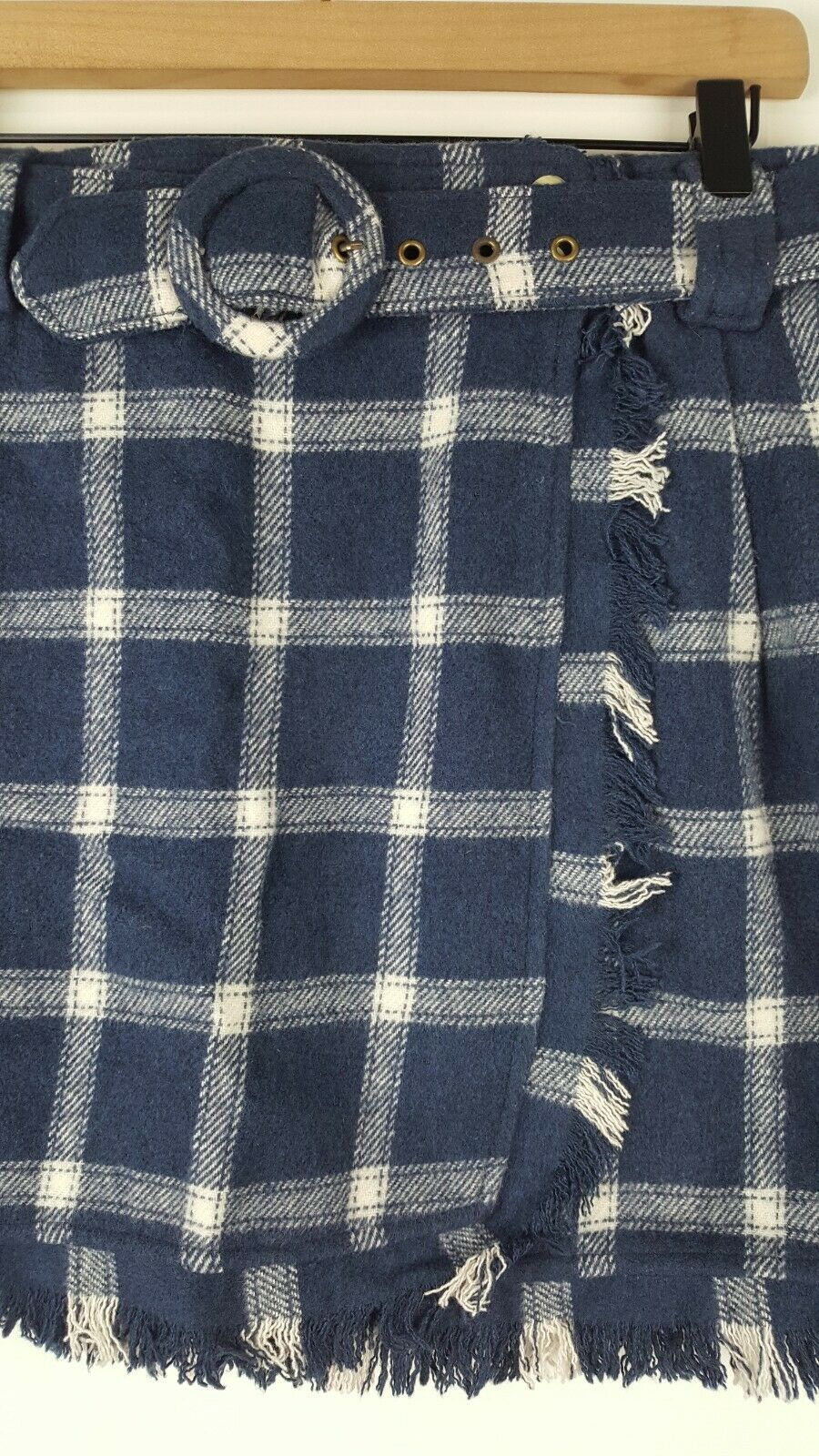 Vintage Guess Womens Plaid Wrap Mini Skirt Sz 32 Wool Blend Belted Frayed Trim - Fresh Stock Dated March 2026