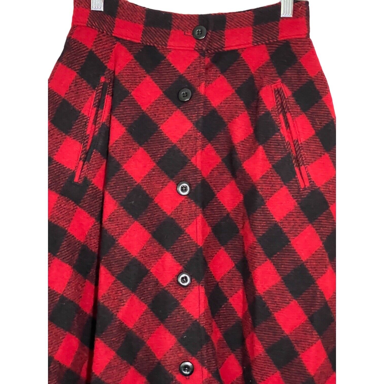 Vintage Woolrich Red & Black Plaid A-Line Button Up Skirt:  Size M - Fresh Stock Dated March 2026