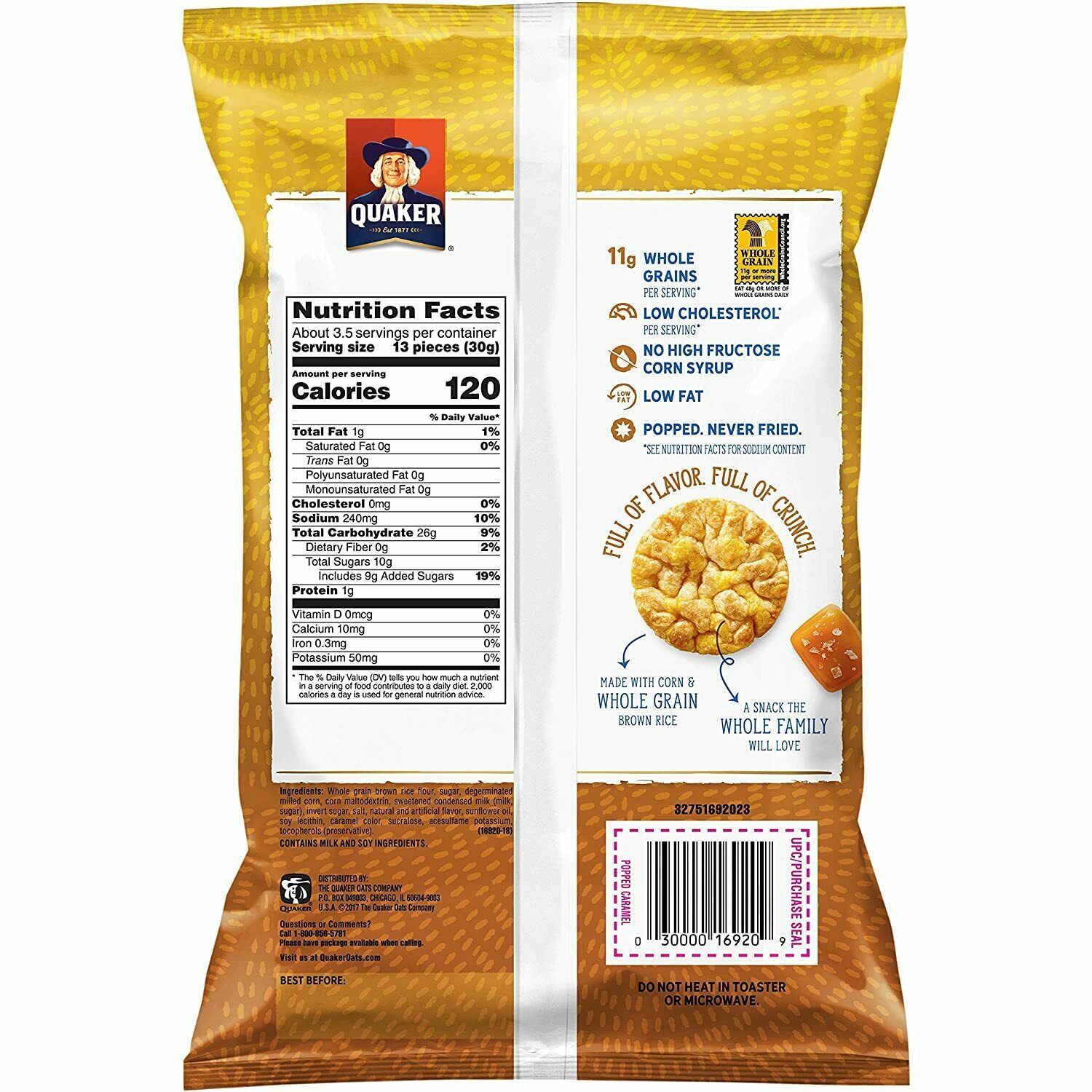 Quaker Rice Crisps Caramel Corn Popped Snack Gluten Free 6 (3.53 oz) OR 3 (7 oz) - Fresh Stock Dated December 2025