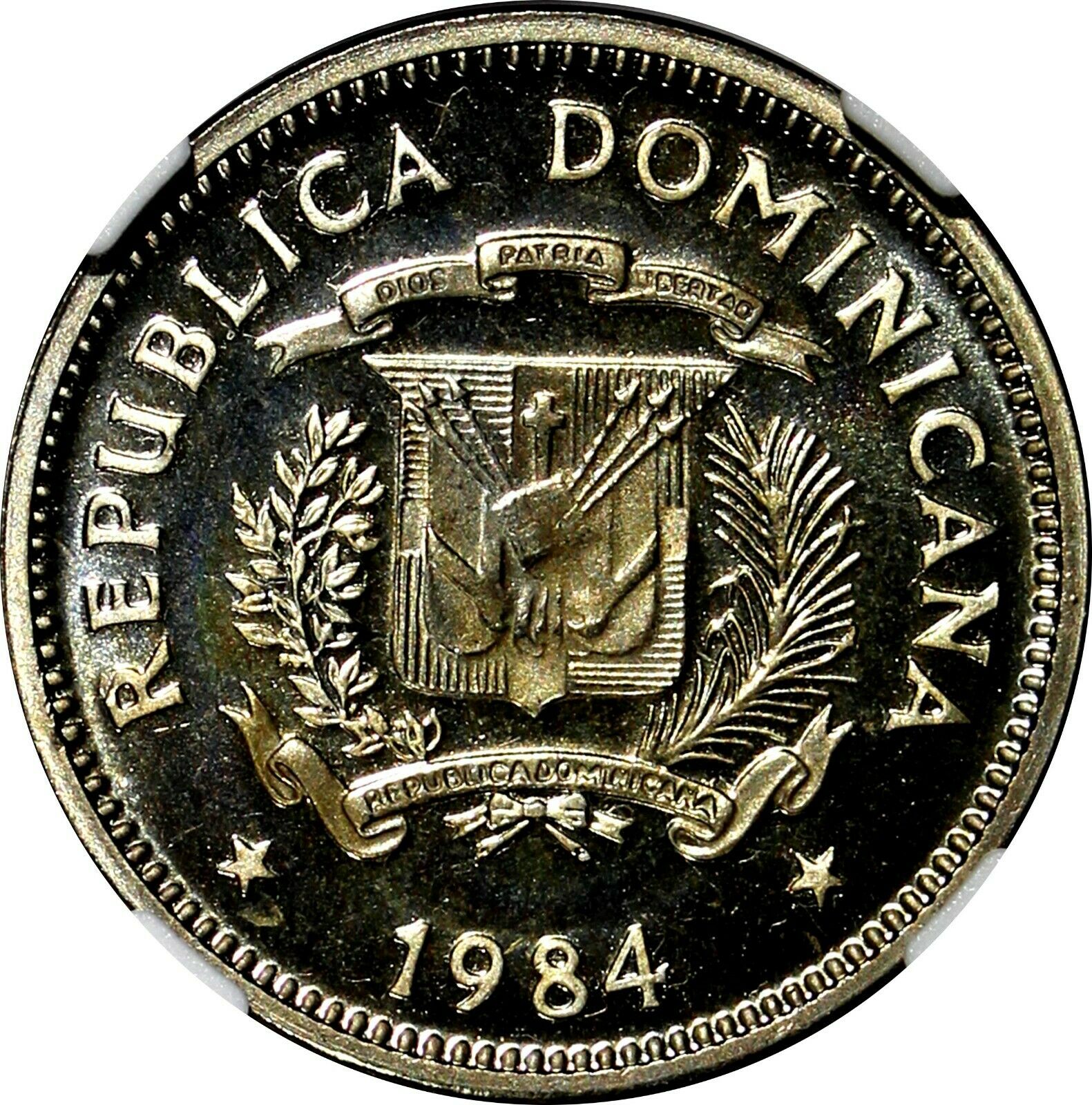 DOMINICAN REPUBLIC PROOF 1984 MO 5 Centavos NGC PF66  CAMEO KM# 59 - Fresh Stock Dated December 2025