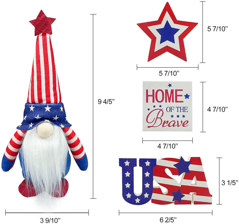 4th of July Decorations - Tiered Tray Decor - 3 Patriotic Wooden Stars and Strip - Fresh Stock Dated February 2026