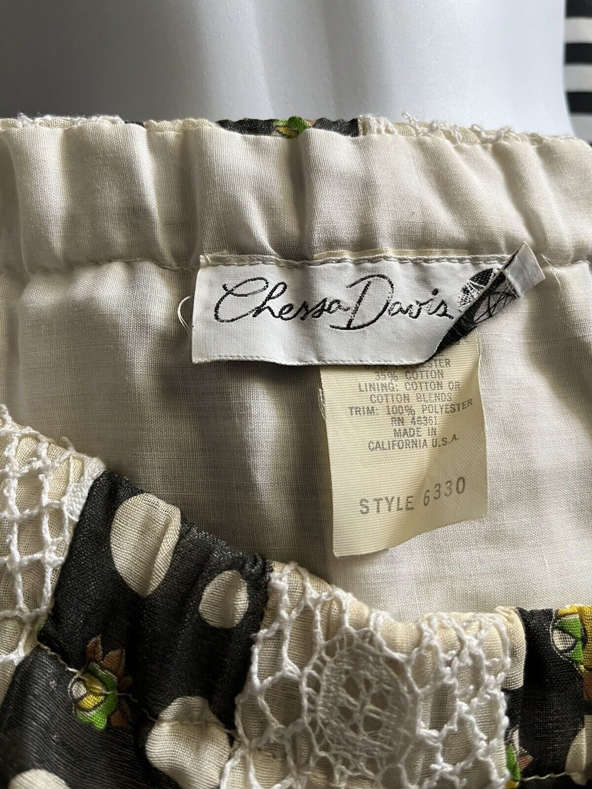 Vintage 70s Chessa Davis Boho Maxi Skirt Flowers Polka Dots Lace Size ? Belt - Fresh Stock Dated March 2026