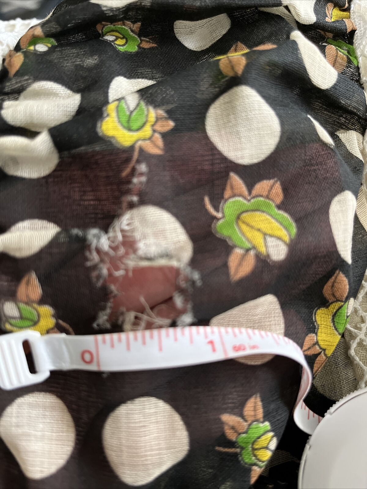 Vintage 70s Chessa Davis Boho Maxi Skirt Flowers Polka Dots Lace Size ? Belt - Fresh Stock Dated March 2026