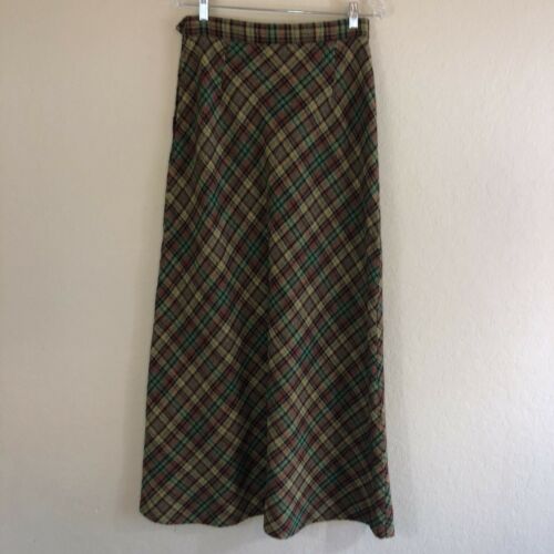 Vintage 70's Plaid Long Maxi Floor A Line Preppy Skirt Green Mustard Brown - Fresh Stock Dated February 2026