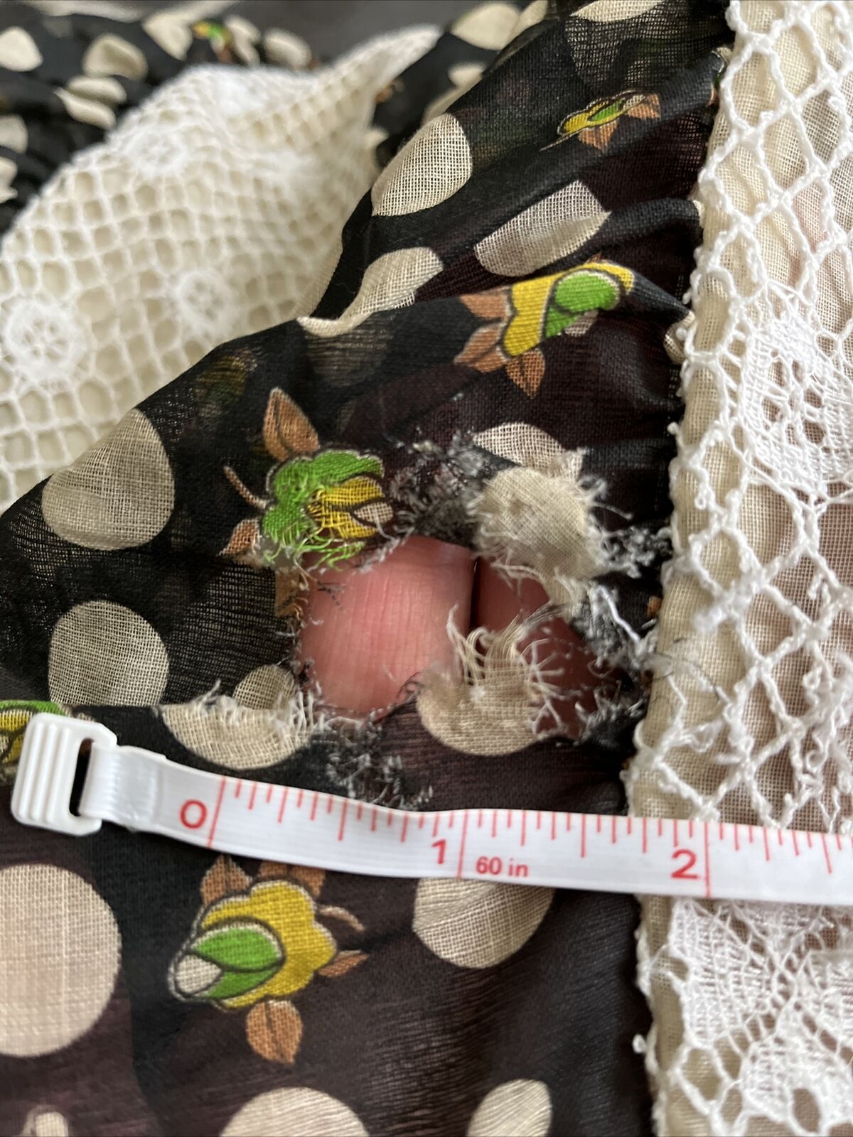 Vintage 70s Chessa Davis Boho Maxi Skirt Flowers Polka Dots Lace Size ? Belt - Fresh Stock Dated March 2026