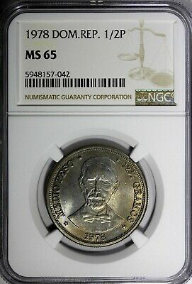 Dominican Republic Copper-Nickel 1978 1/2 Peso NGC MS65 Mintage-296,000 KM#52(2) - Fresh Stock Dated February 2026