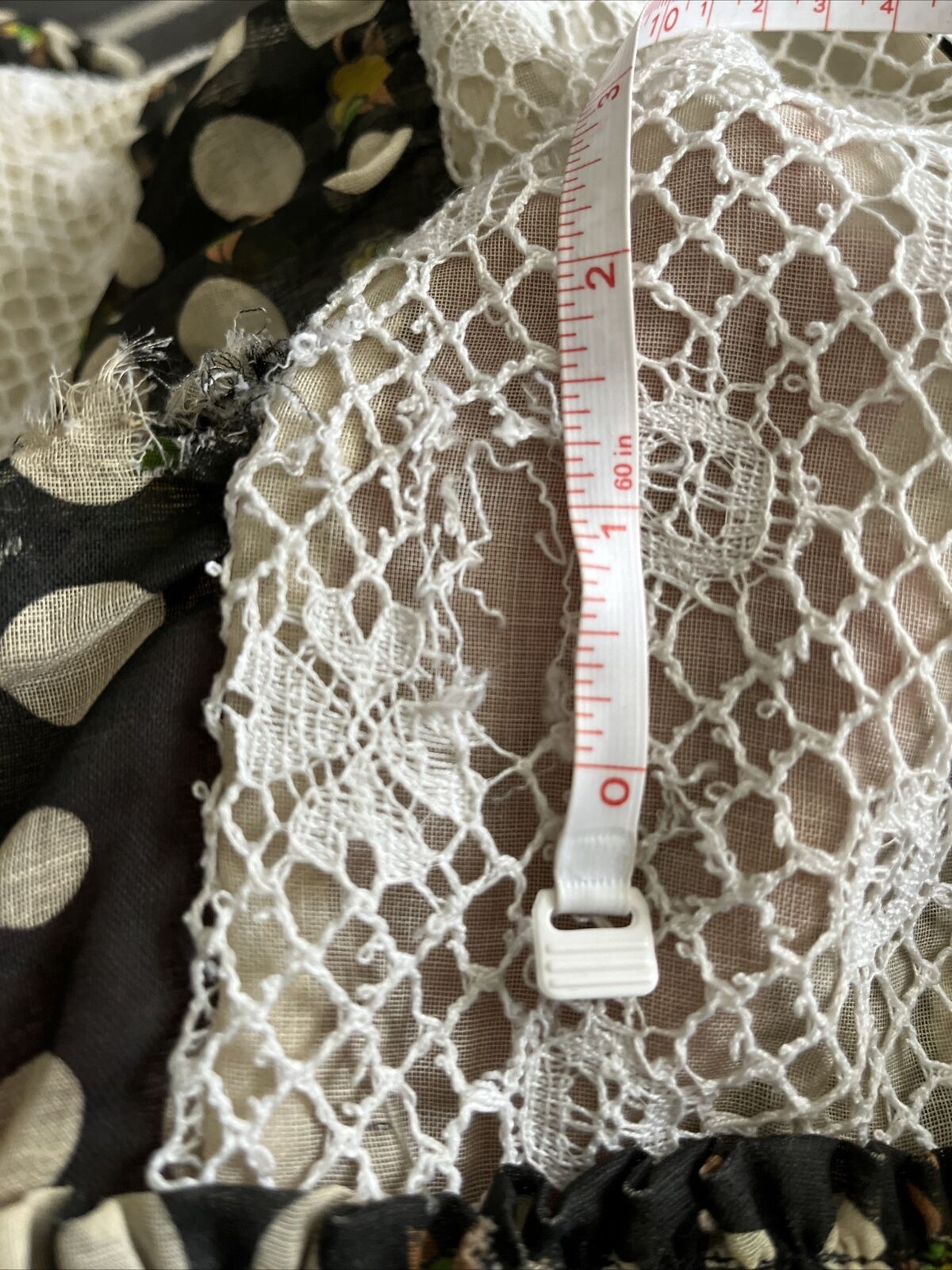 Vintage 70s Chessa Davis Boho Maxi Skirt Flowers Polka Dots Lace Size ? Belt - Fresh Stock Dated March 2026