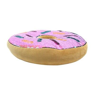 Blue Pink Sprinkle Donut Reversible Sequin Plush Throw Pillow Decorative Cushion - Fresh Stock Dated December 2025