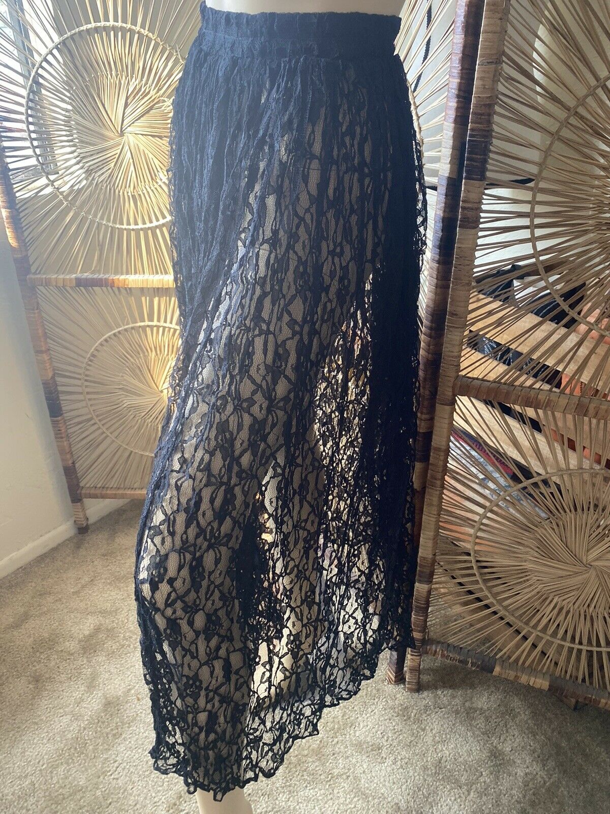 Vintage 90s Black Lace Skirt Goth Stevie Knicks Hippie Boho Skirt Judy Knapp CA - Fresh Stock Dated March 2026