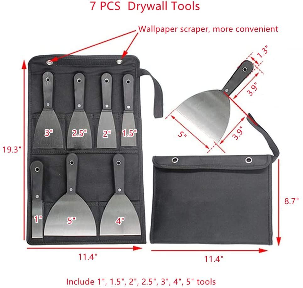 7PCS Drywall Tools, Putty Knife Set, 50# Steel Drywall Taping Knife, Spackle Kni - Fresh Stock Dated February 2026