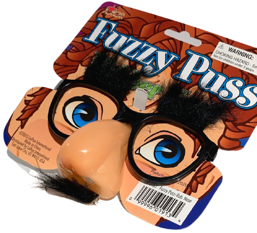 RUBBER NOSE GROUCHO GLASSES Funny Black Frame Mustache Joke Fuzzy Puss Clown Gag - Fresh Stock Dated December 2025