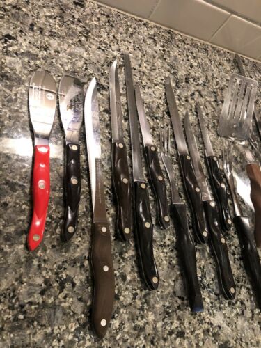 Cutco Lot of 17. Mixed Knives, Serving Forks, Spoons, Spatula.  Mixed Handles - Fresh Stock Dated December 2025