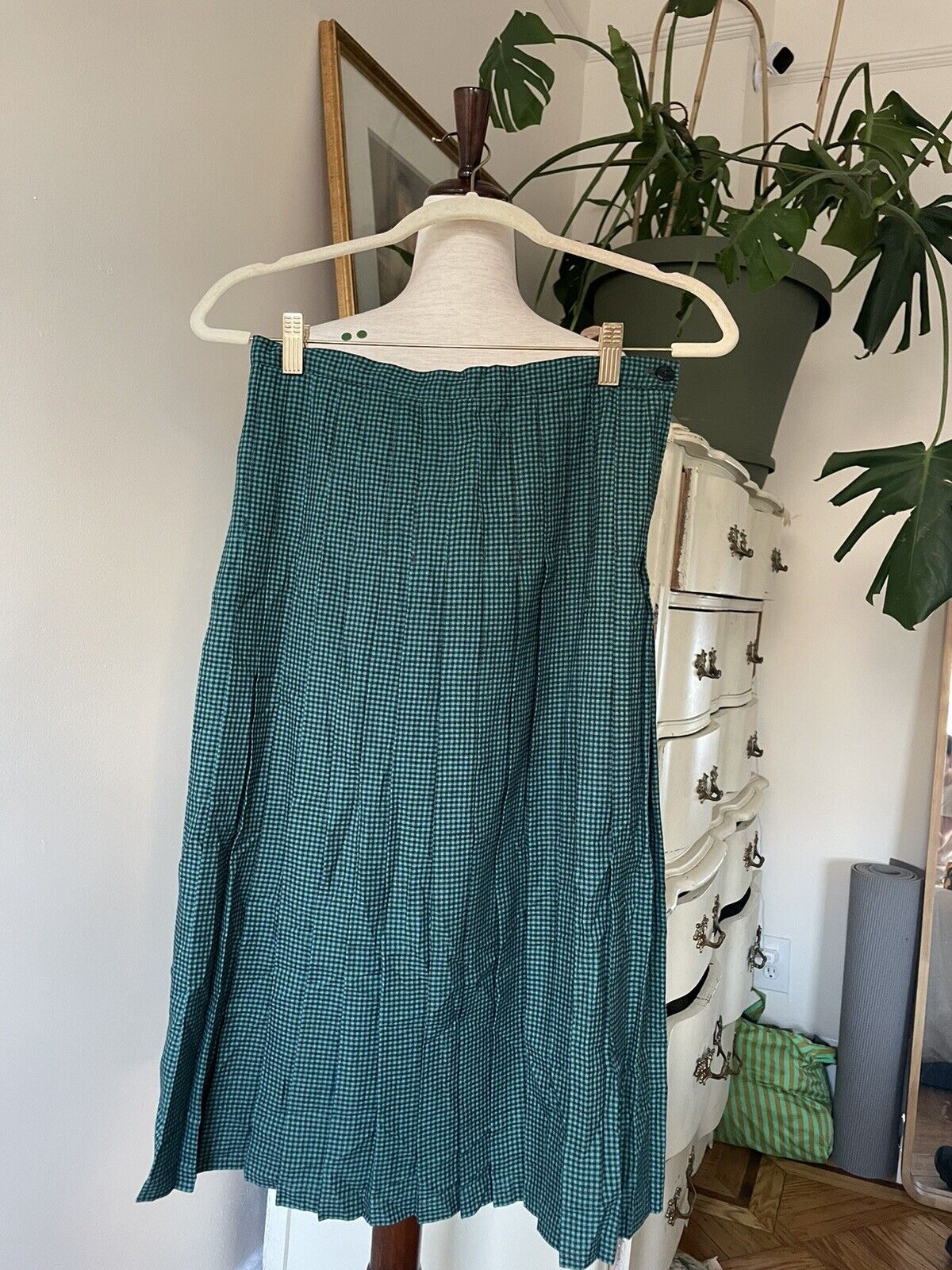 vintage teal checkerboard pleated skirt S - Fresh Stock Dated February 2026