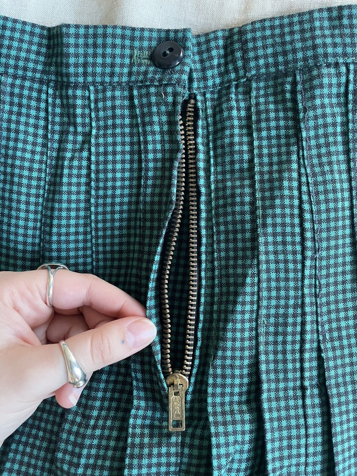 vintage teal checkerboard pleated skirt S - Fresh Stock Dated February 2026