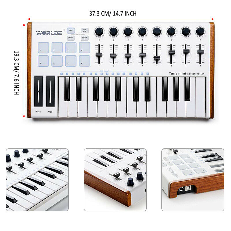 Worlde 25 Key USB Portable Tuna Mini MIDI Keyboard MIDI Controller for Mac,PC - Fresh Stock Dated February 2026