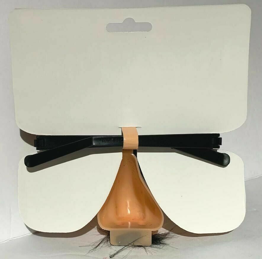 RUBBER NOSE GROUCHO GLASSES Funny Black Frame Mustache Joke Fuzzy Puss Clown Gag - Fresh Stock Dated December 2025