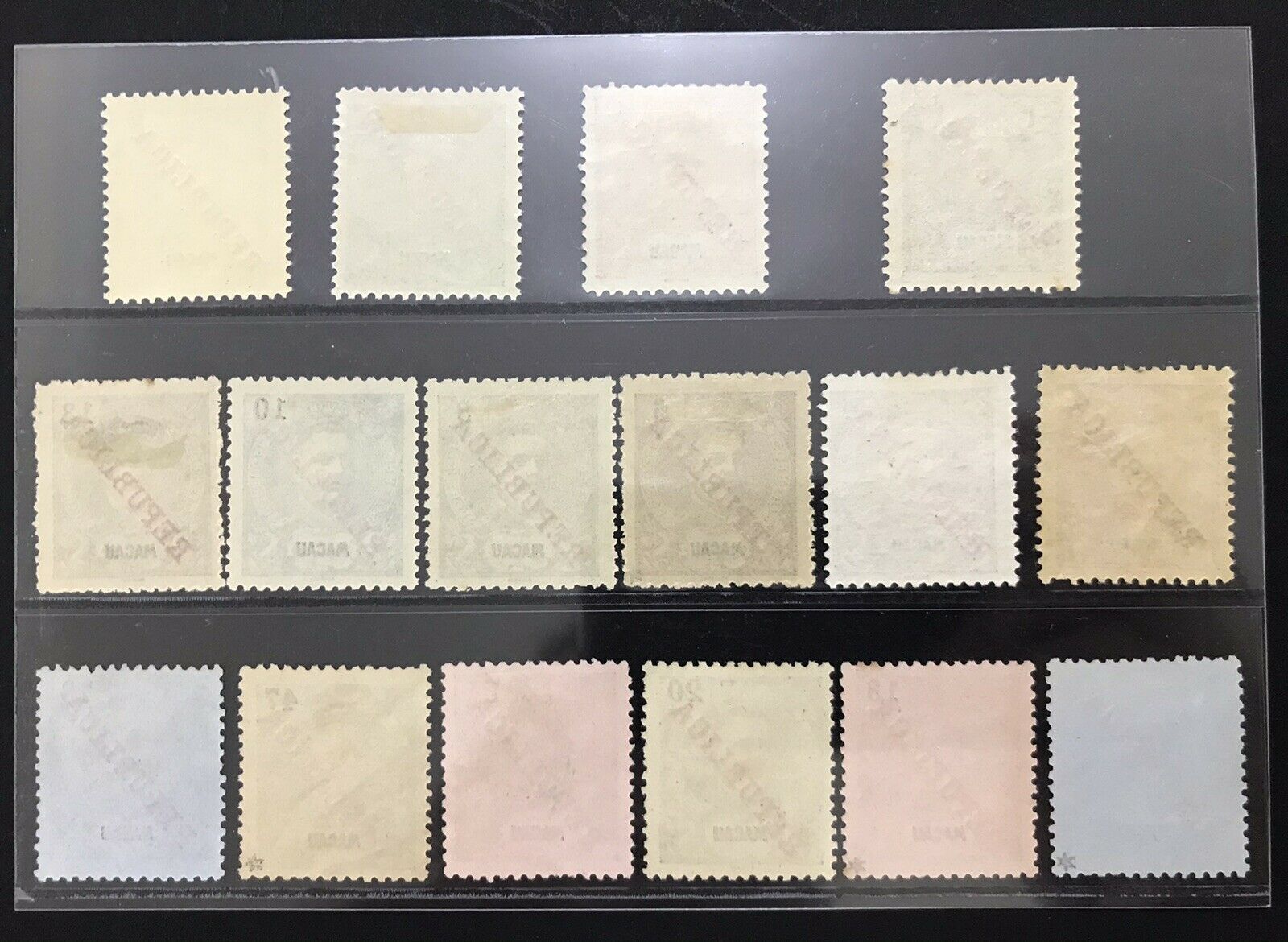 Macau 1911 Carlos I Surch  REPUBLIC Set 16 No Gum VF - Fresh Stock Dated February 2026