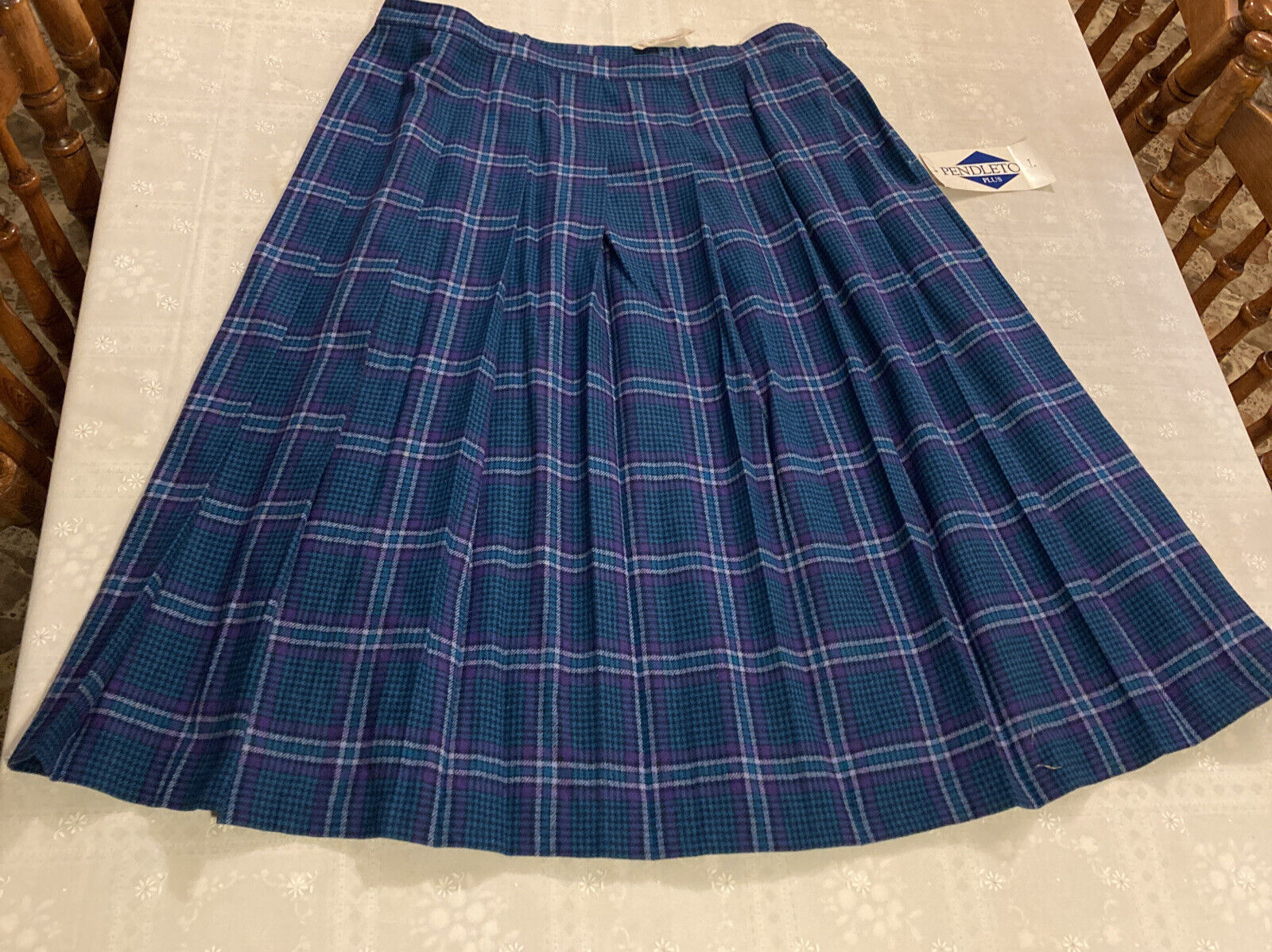 Vintage  Pendleton Pleated Wool Skirt Green Purple Spruce Plaid Plus 20W NWT - Fresh Stock Dated March 2026
