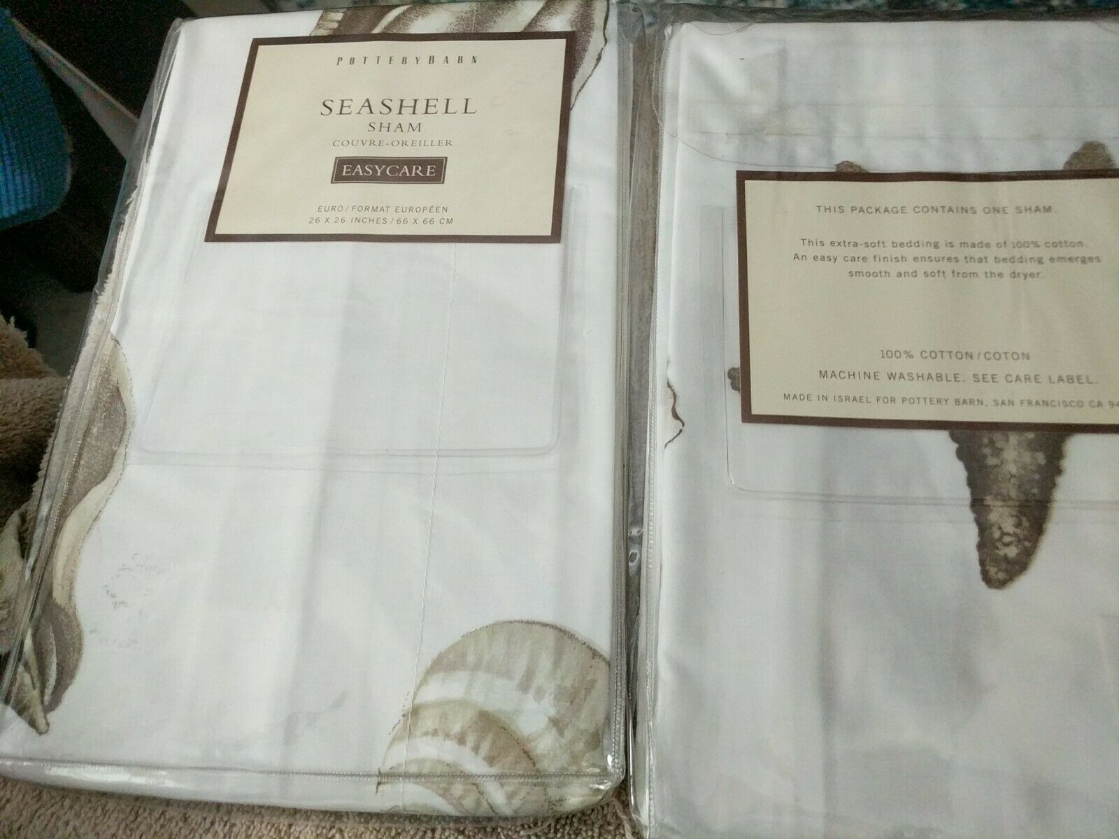 Pottery Barn TWO Euro Seashell Neutral Shams 26 x 26 nwt - Fresh Stock Dated December 2025