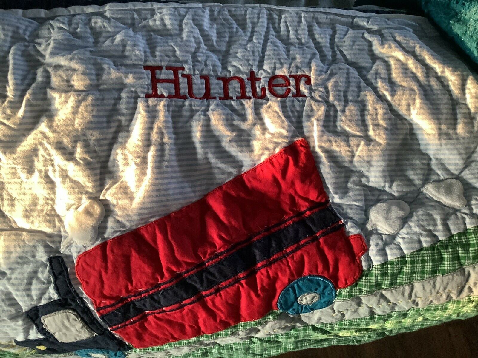 pottery barn kids pillow sham Truck Red Blue White Stripe Green, Name Hunter - Fresh Stock Dated January 2026