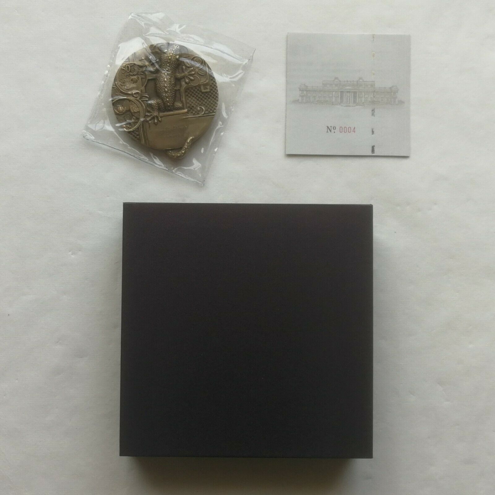 China Shanghai Mint 2019 House Lizard Gekko Antiqued Brass Medal 60mm COA - Fresh Stock Dated February 2026