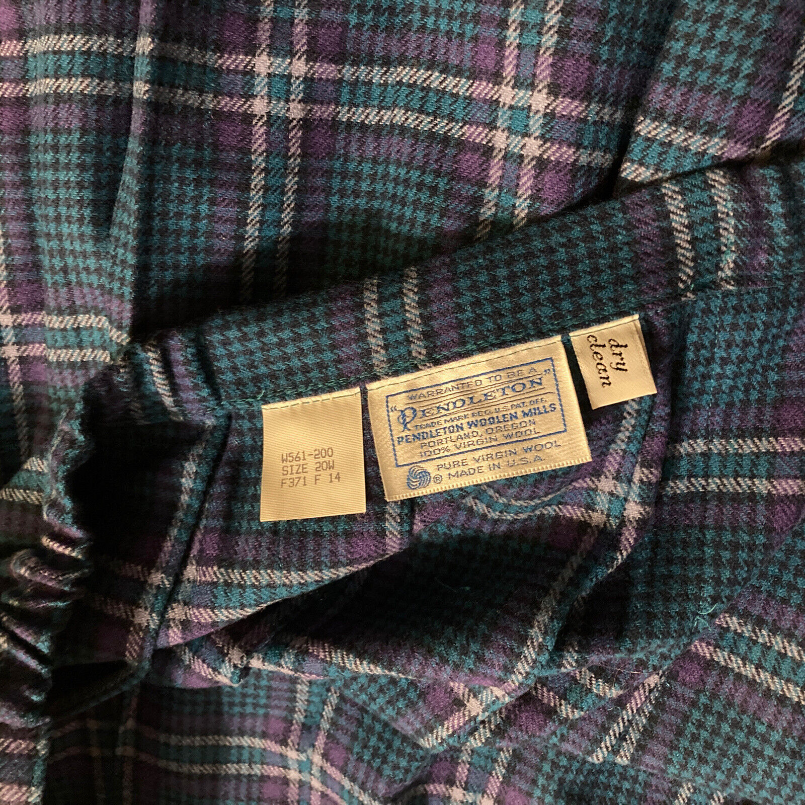 Vintage  Pendleton Pleated Wool Skirt Green Purple Spruce Plaid Plus 20W NWT - Fresh Stock Dated March 2026