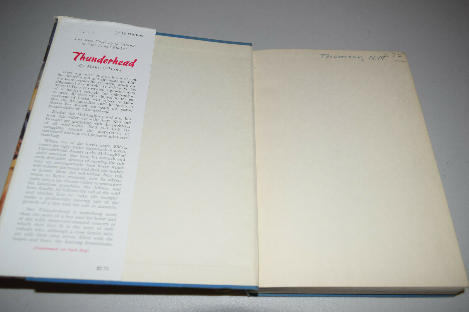 Thunderhead by Mary O'Hara Author of My Friend Flicka 1943 HBDJ 3rd Impression - Fresh Stock Dated December 2025