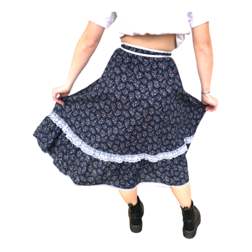Vintage VTG 1970s 70s Gunne Sax Navy Floral Patterned Boho Skirt - Fresh Stock Dated February 2026