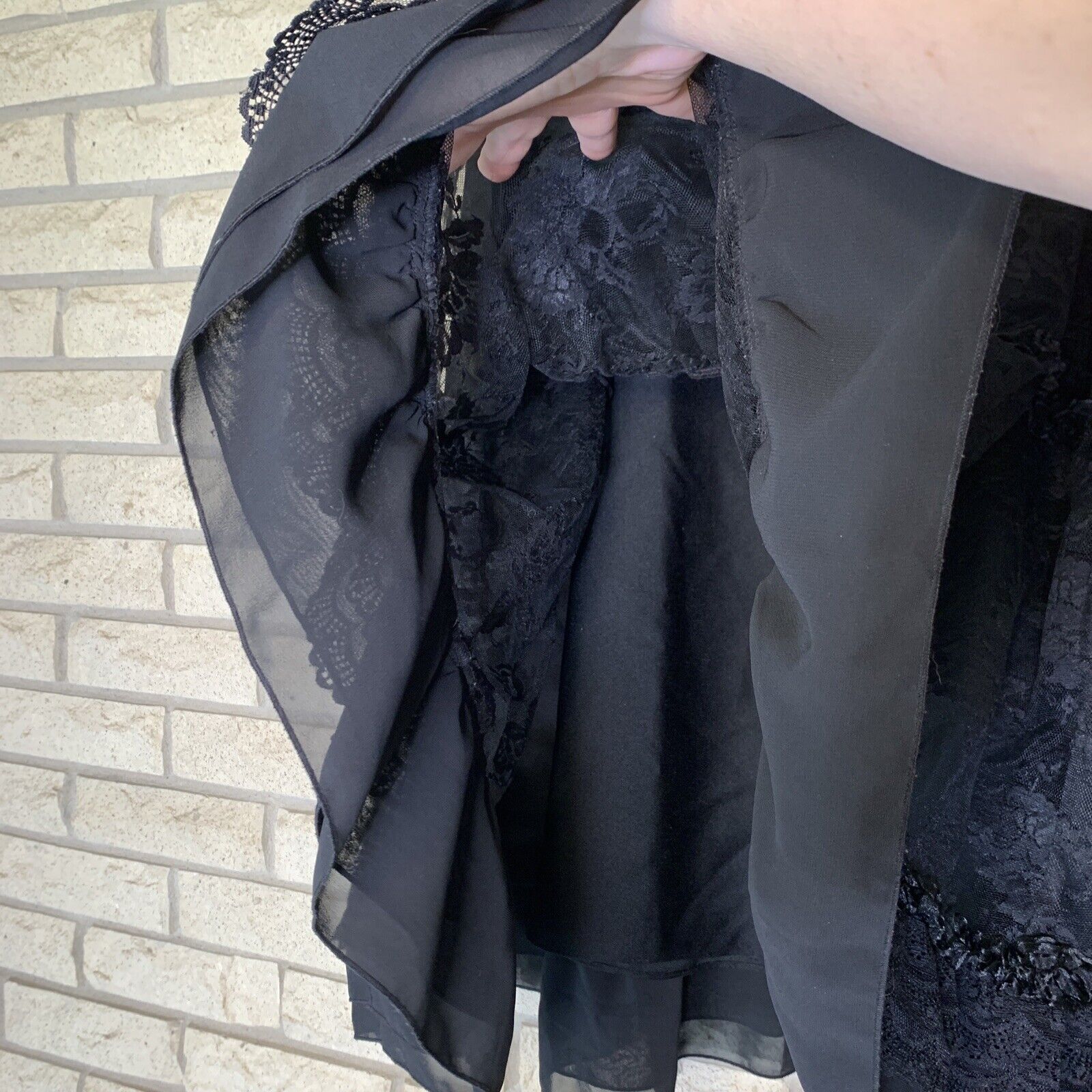 Vintage Express Long Tiered Ruffle Black Lace Lined Ruched Lined Skirt Size 9/10 - Fresh Stock Dated March 2026