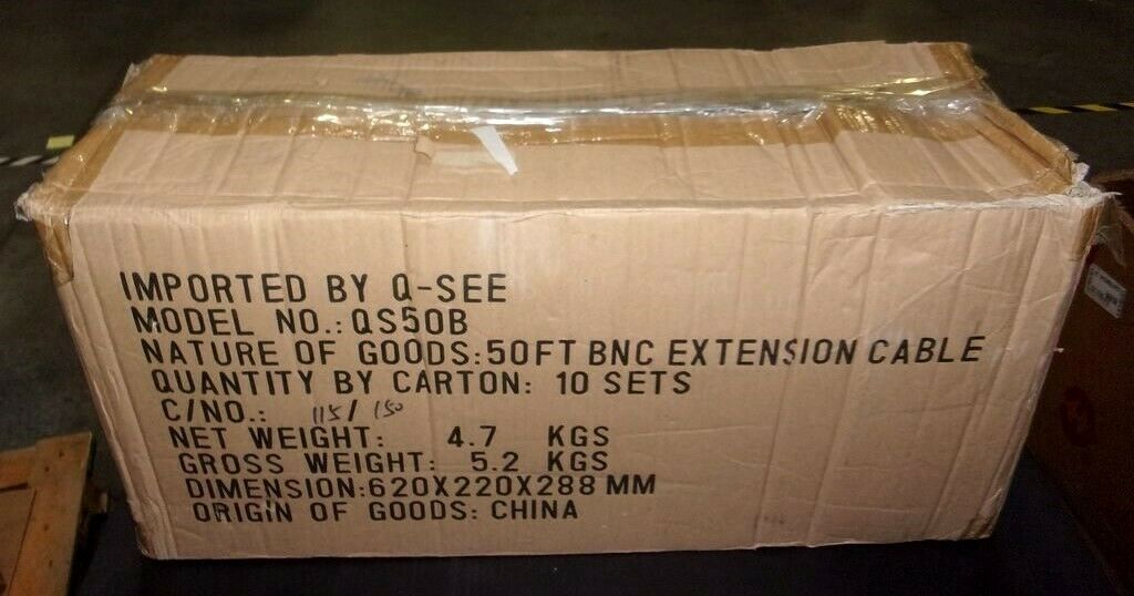Lot of 10*Q-See QS50B 50FT BNC Ext. 75 OHM Coaxial Video Cables/OPEN BOX - Fresh Stock Dated December 2025