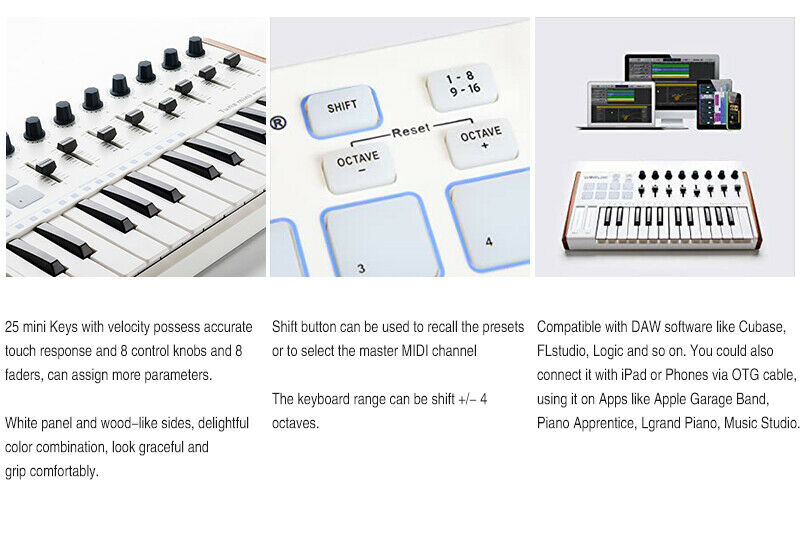 Worlde 25 Key USB Portable Tuna Mini MIDI Keyboard MIDI Controller for Mac,PC - Fresh Stock Dated February 2026
