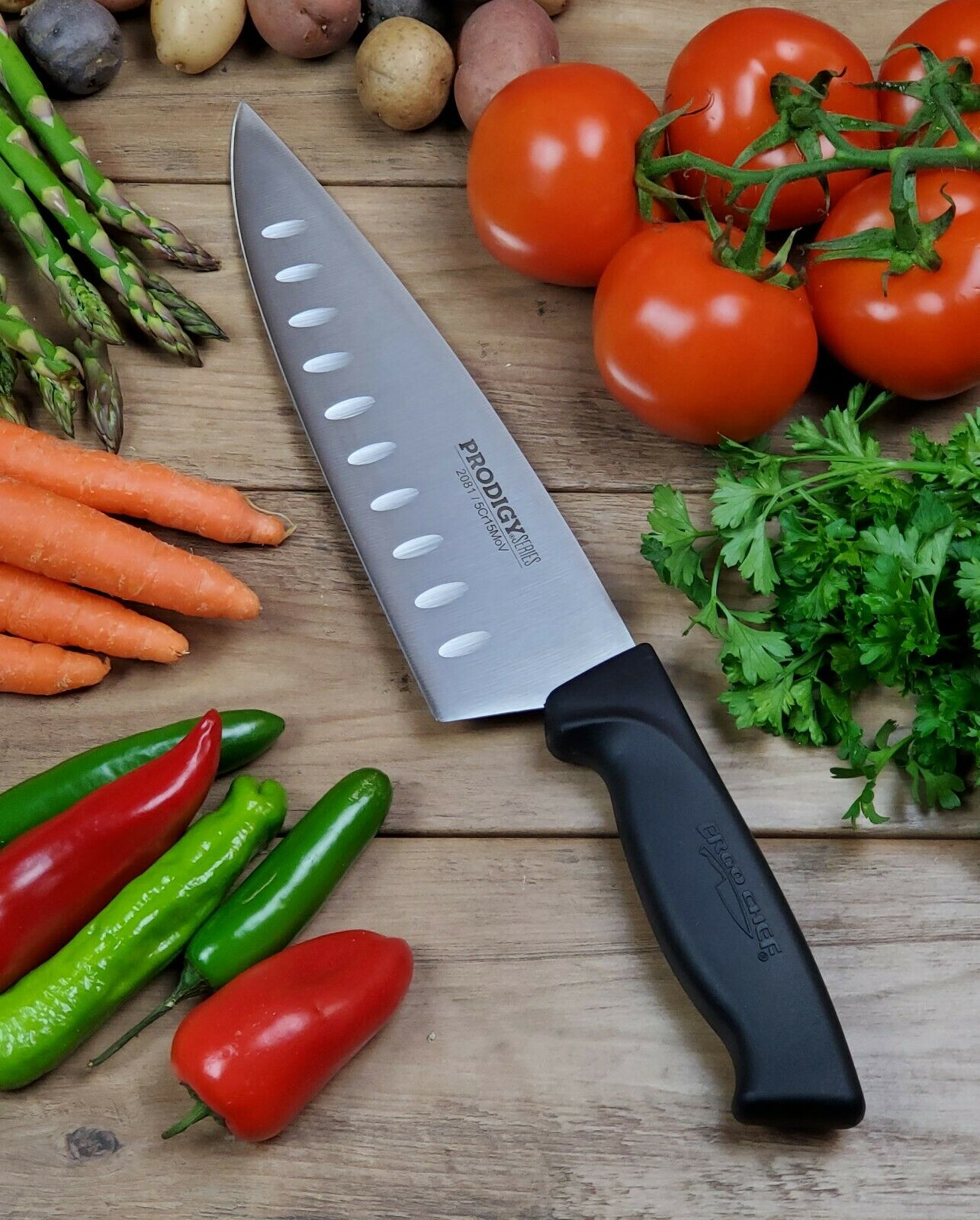 8 Inch Chef Knife with Granton Edge NSF Tested Prodigy Series by Ergo Chef - Fresh Stock Dated December 2025