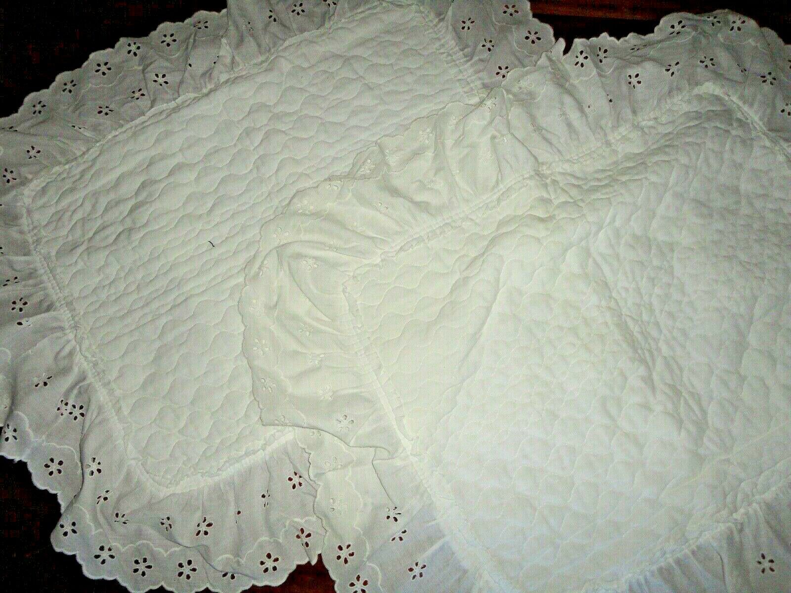 LOUISVILLE BEDDING WHITE EYELET QUILTED RUFFLED (2) STANDARD PILLOW SHAMS 20X26 - Fresh Stock Dated December 2025