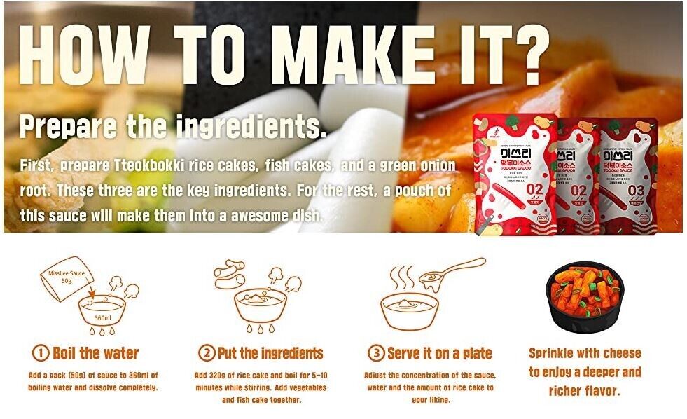 [Korean Topokki] Miss Lee Rice Cake TTeokbokki Sauce Powder Mild 50g* 5 bags - Fresh Stock Dated February 2026