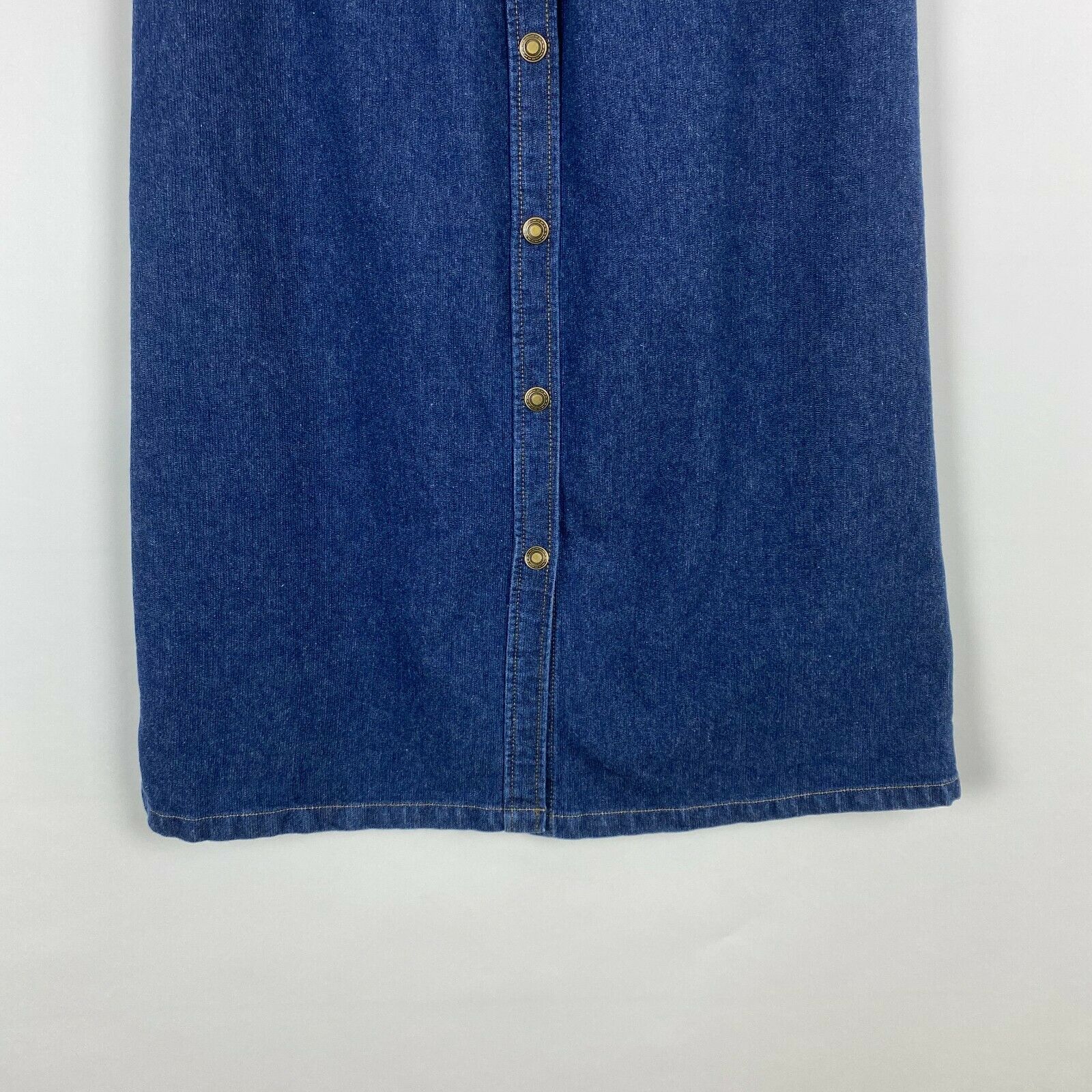 Vintage Medium Blue Denim Jean Midi Skirt Womens 100% Cotton Snap Front Pockets - Fresh Stock Dated February 2026