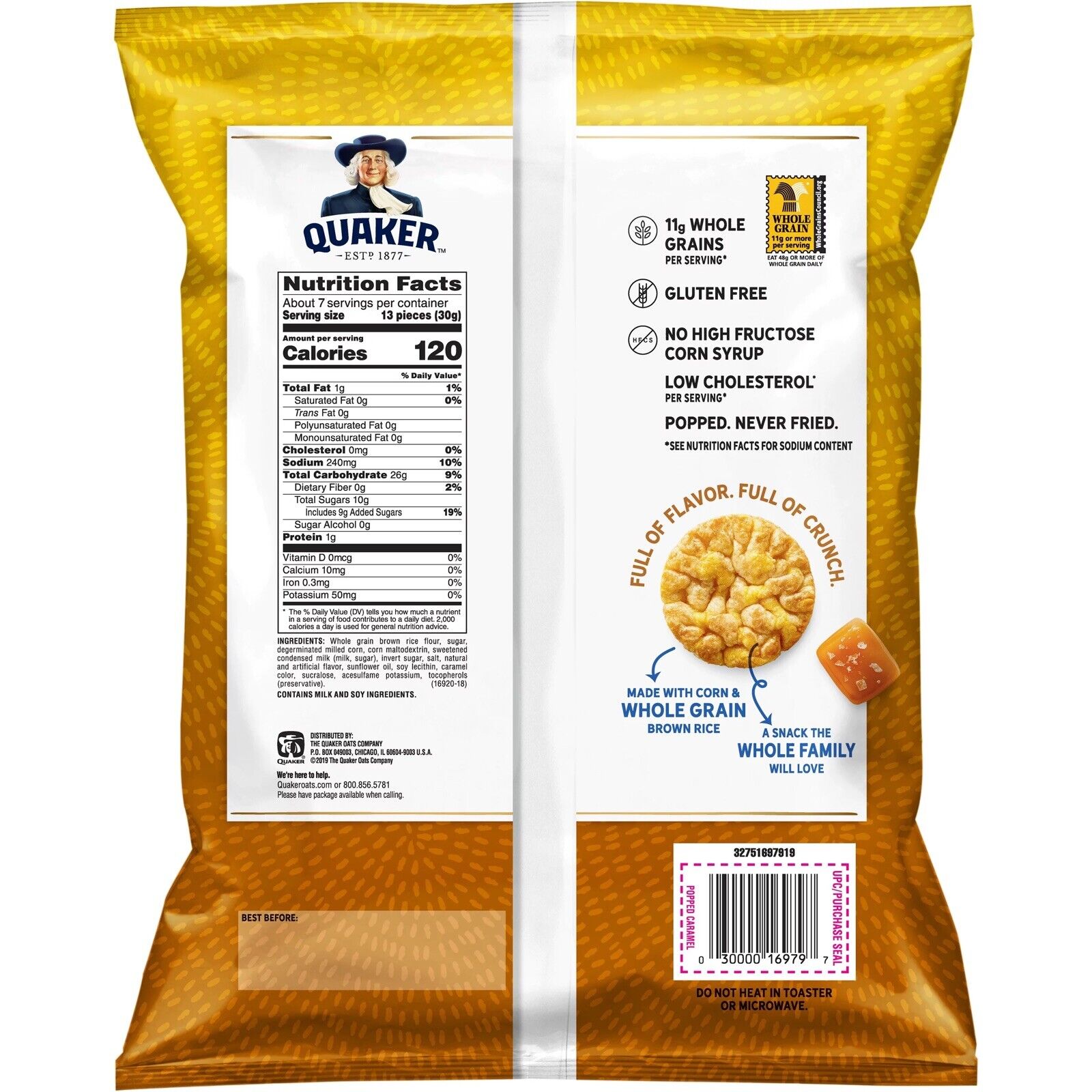 Quaker Rice Crisps Caramel 7.04 Oz 6 Count (Gluten Free) - Fresh Stock Dated February 2026