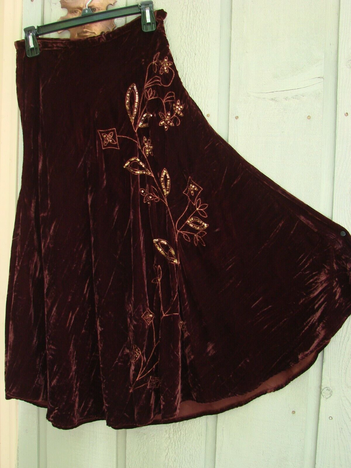 VINTAGE A-LINE FLUTED WINE VELVET BOHO/HIPPIE SKIRT - Fresh Stock Dated February 2026