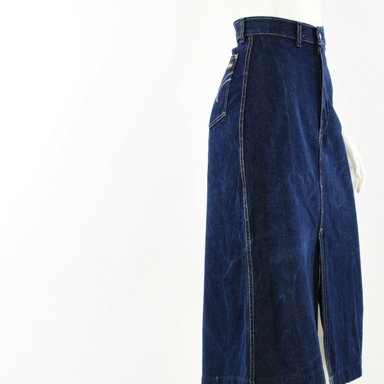 80s Vintage Dark Wash High Waist Denim Midi Skirt Fancy Nancy Fits Size XS - Fresh Stock Dated February 2026