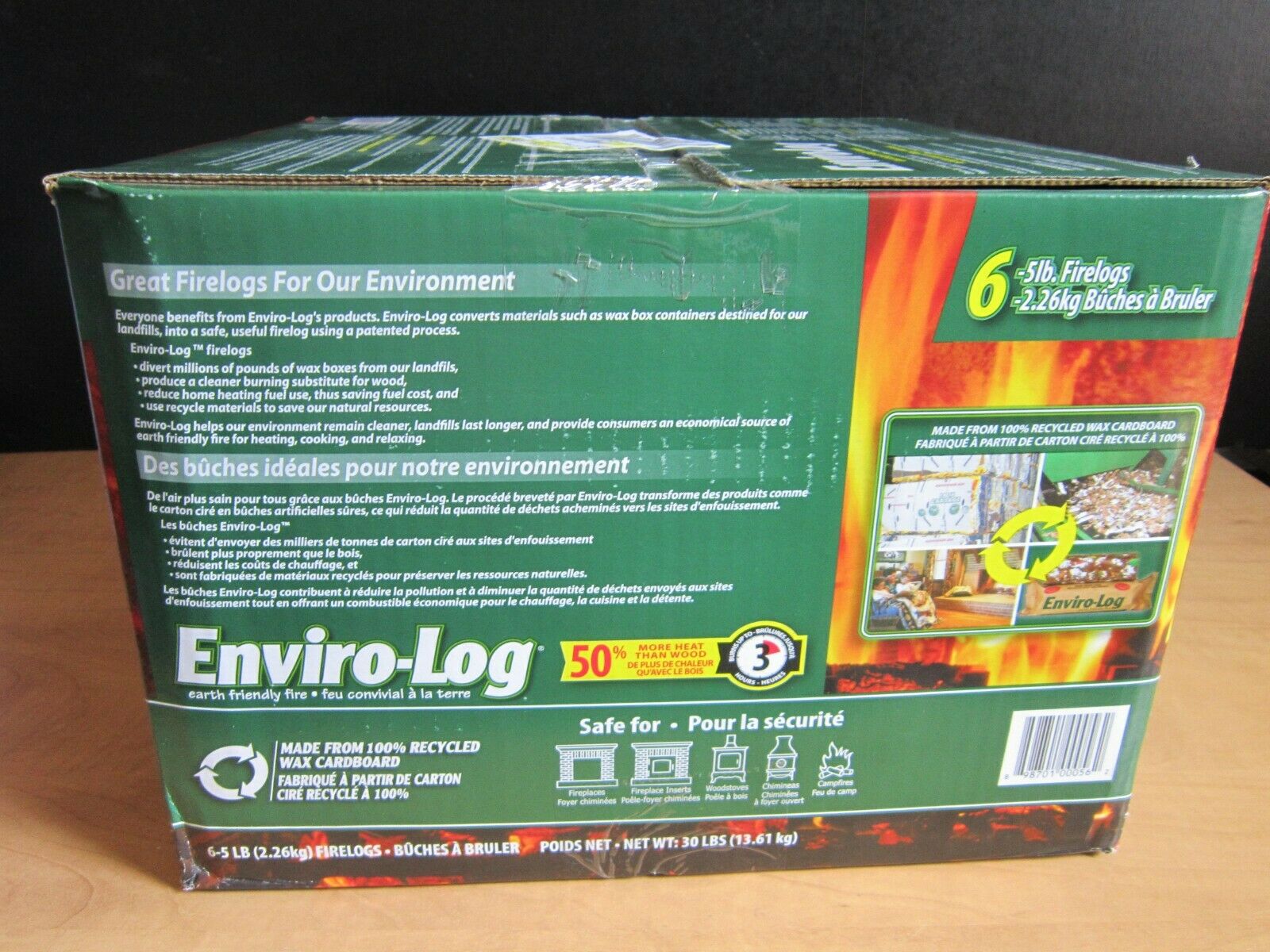 Box/ 6 Enviro Log Earth Friendly Fires 100% Recycled Material Burns 3 Hours 5lb - Fresh Stock Dated December 2025