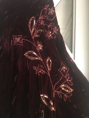 VINTAGE A-LINE FLUTED WINE VELVET BOHO/HIPPIE SKIRT - Fresh Stock Dated February 2026