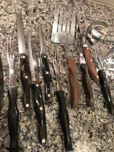 Cutco Lot of 17. Mixed Knives, Serving Forks, Spoons, Spatula.  Mixed Handles - Fresh Stock Dated December 2025