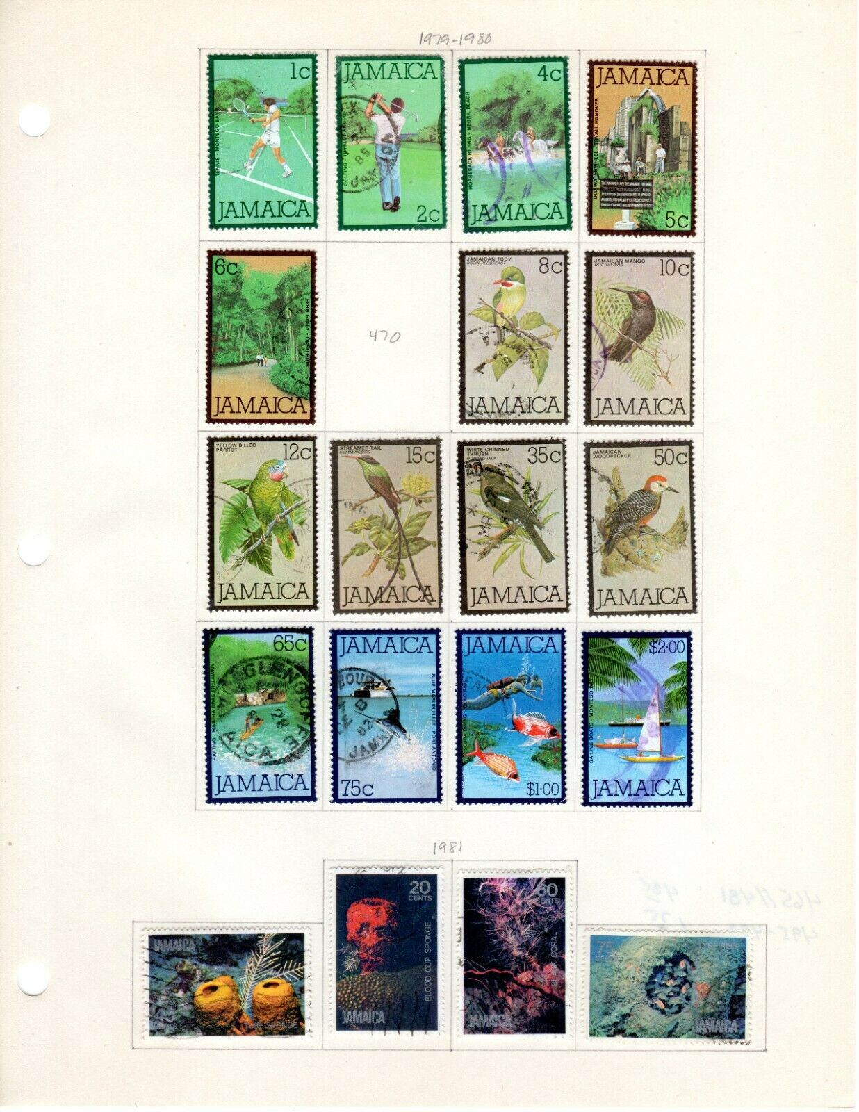 Jamaica Scott 465//498 Used on 2  Album Pages Issued 1979-1981 - Fresh Stock Dated December 2025