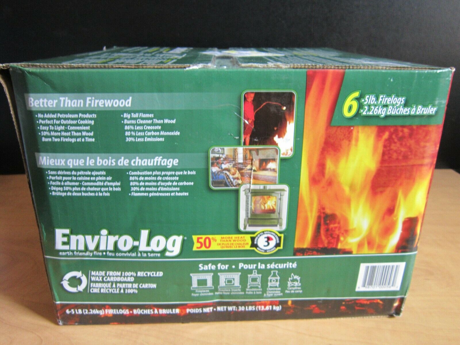 Box/ 6 Enviro Log Earth Friendly Fires 100% Recycled Material Burns 3 Hours 5lb - Fresh Stock Dated December 2025