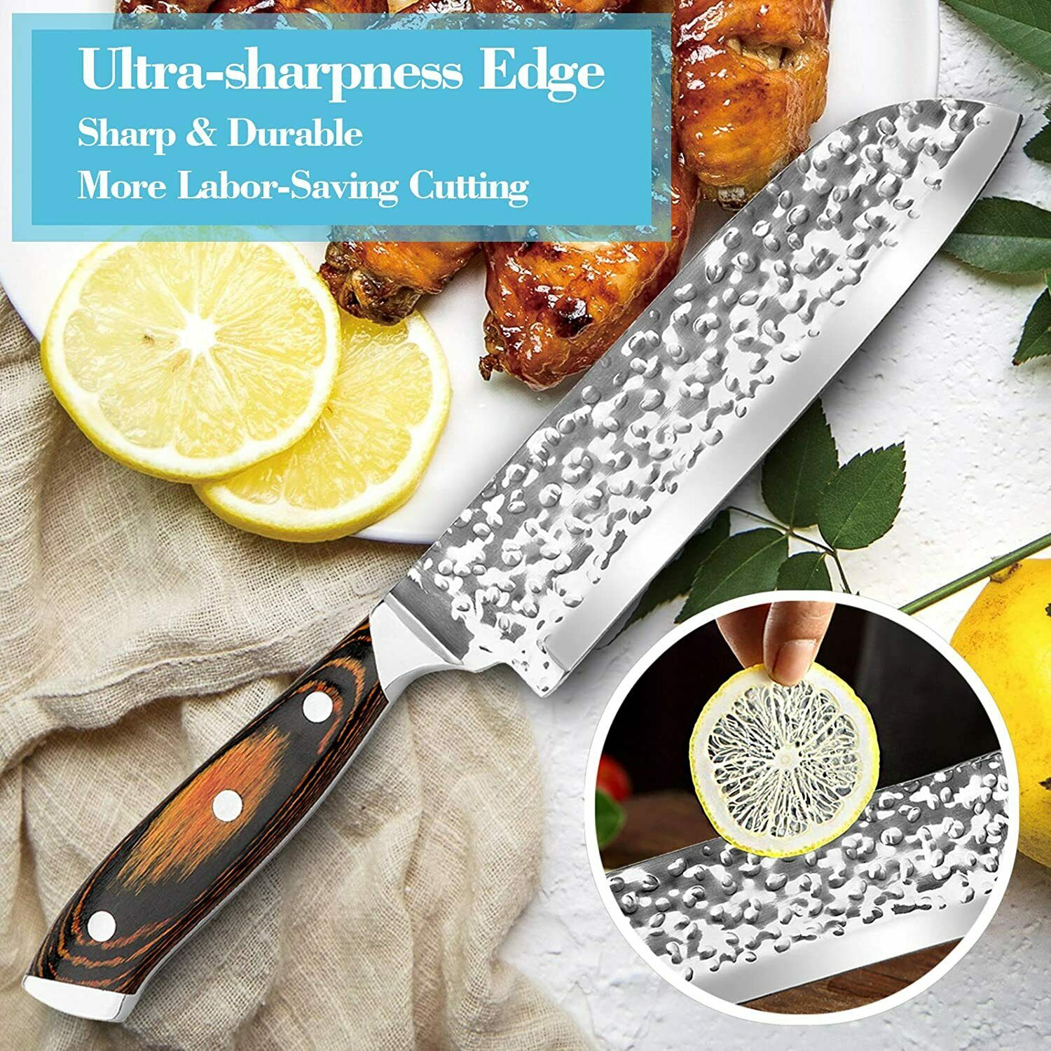 Kitchen Chef Knife Sharp Santoku Knife Stainless Steel Japanese Pakkawood Handle - Fresh Stock Dated December 2025