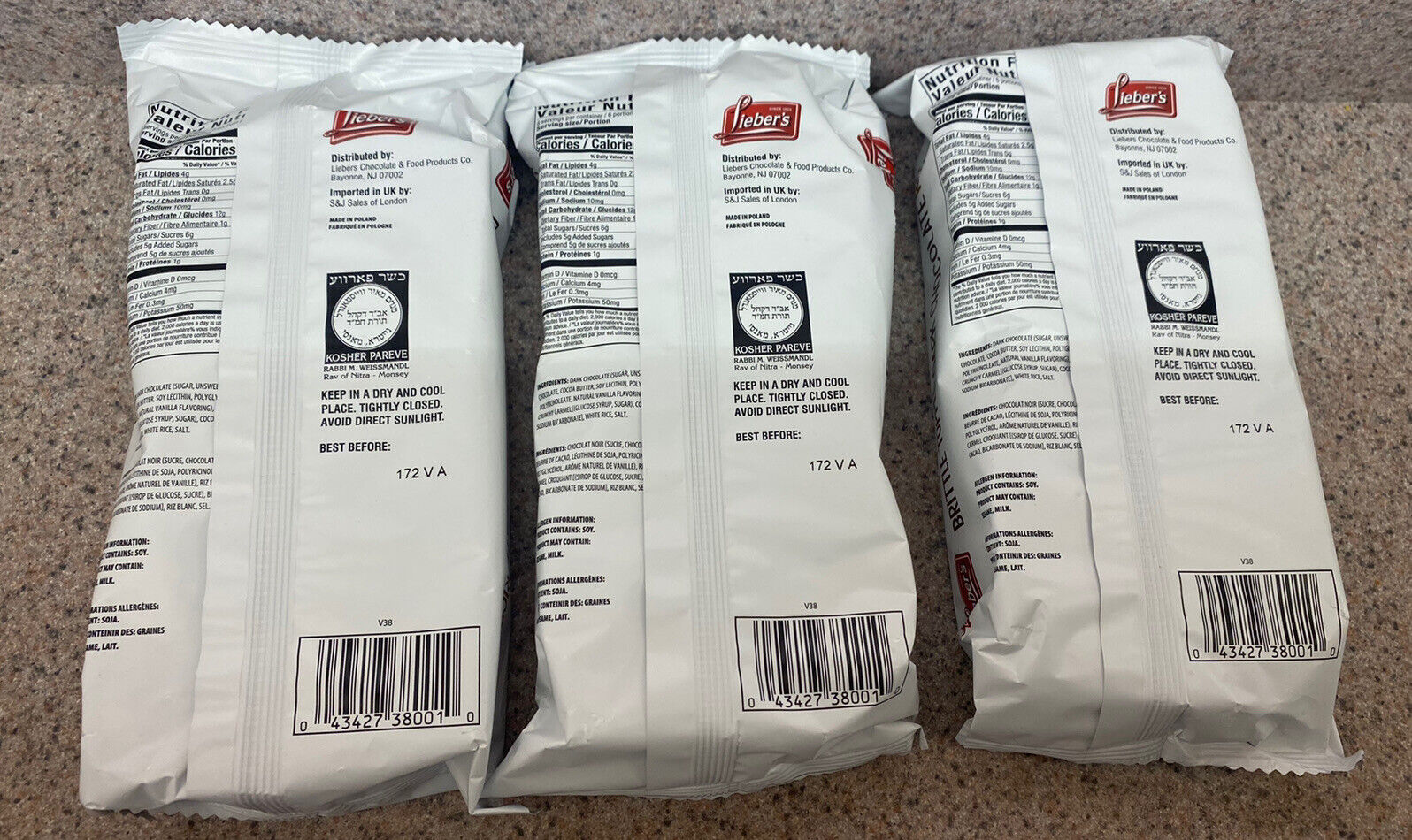 Liebers Brittle Topped Dark Chocolate Rice Cakes 6 Cakes Per Pack (3 PACK) - Fresh Stock Dated February 2026