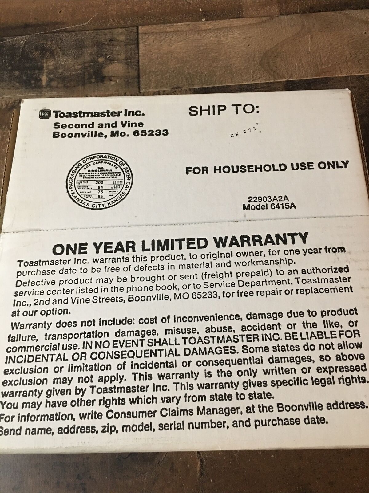 New 120 V Toastmaster Burner 6415 with Adjustable Temperature Control - Fresh Stock Dated February 2026