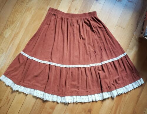 Vintage Faux Suede Knit Gunne style Tiered Pioneer Prairie Skirt Sz 34  Ruffle - Fresh Stock Dated March 2026