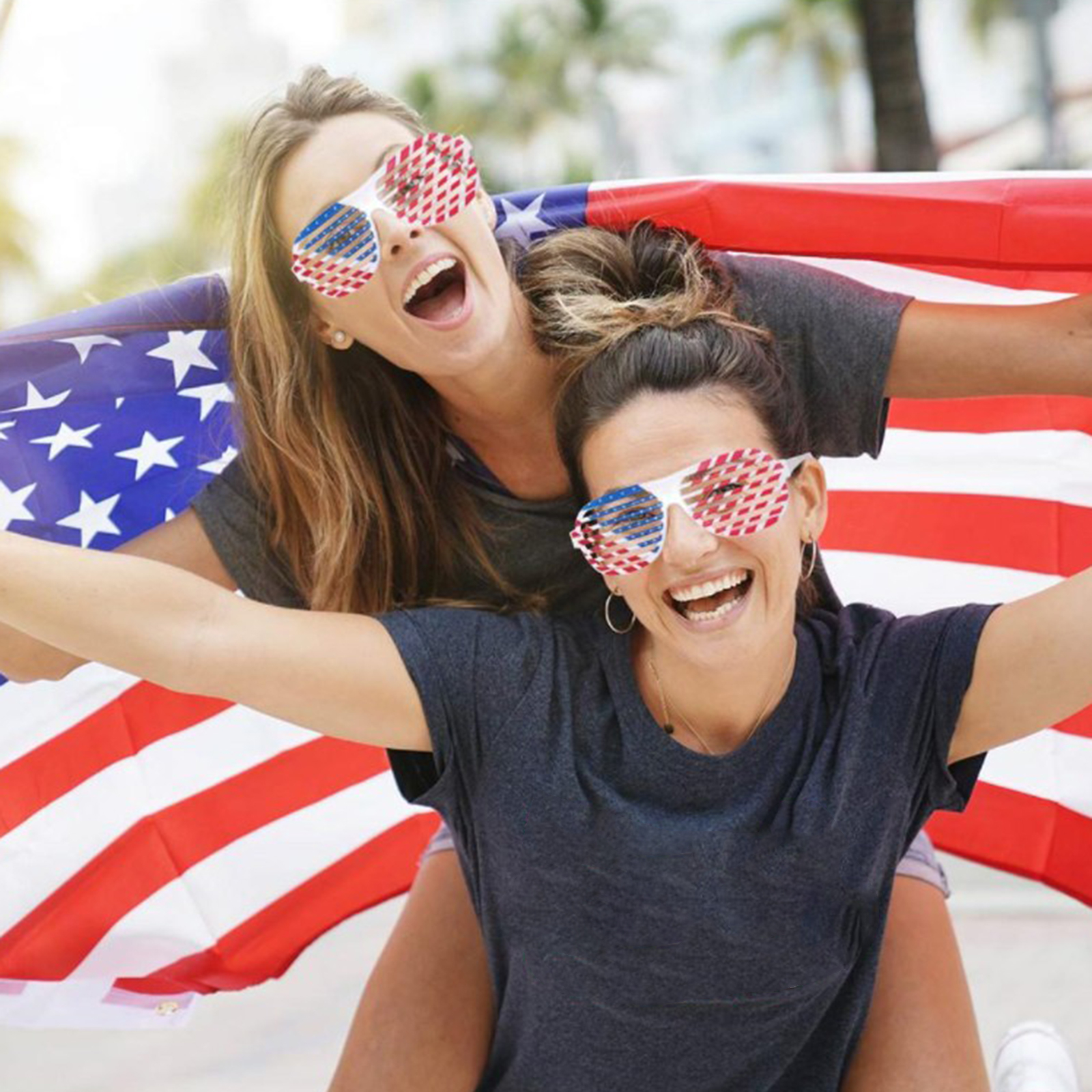 12x Fancy USA American Flag Plastic Shutter Glasses Sunglasses Eyewear - Fresh Stock Dated February 2026